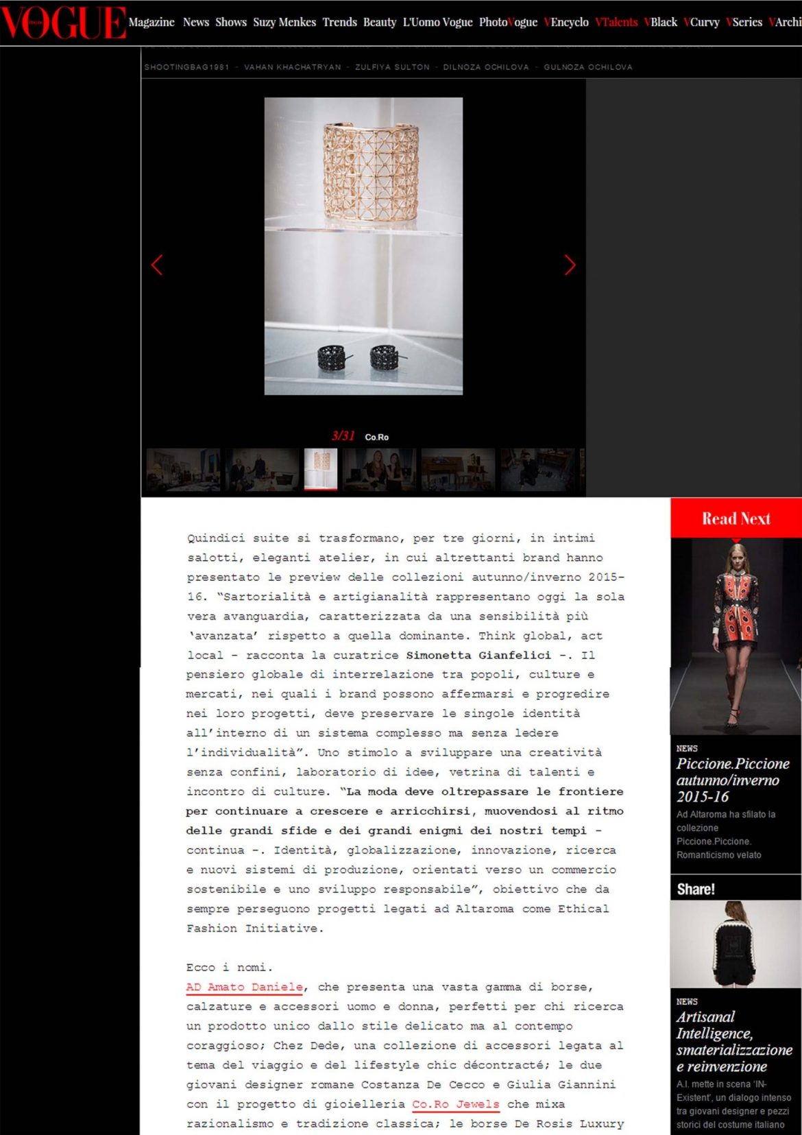 Vogue Italia | Co.Ro. Jewels