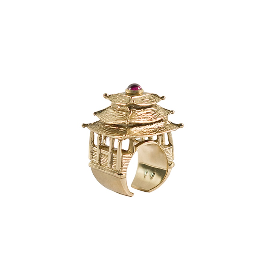 Anello pagoda oro Granato