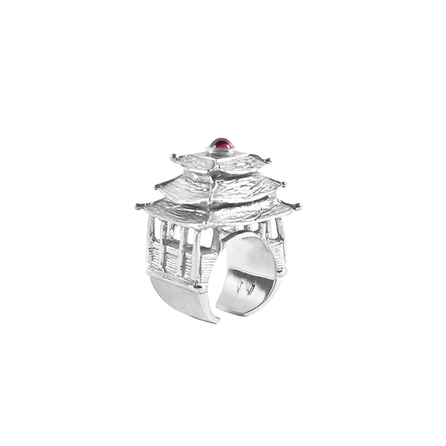 Anello pagoda argento Granato 1